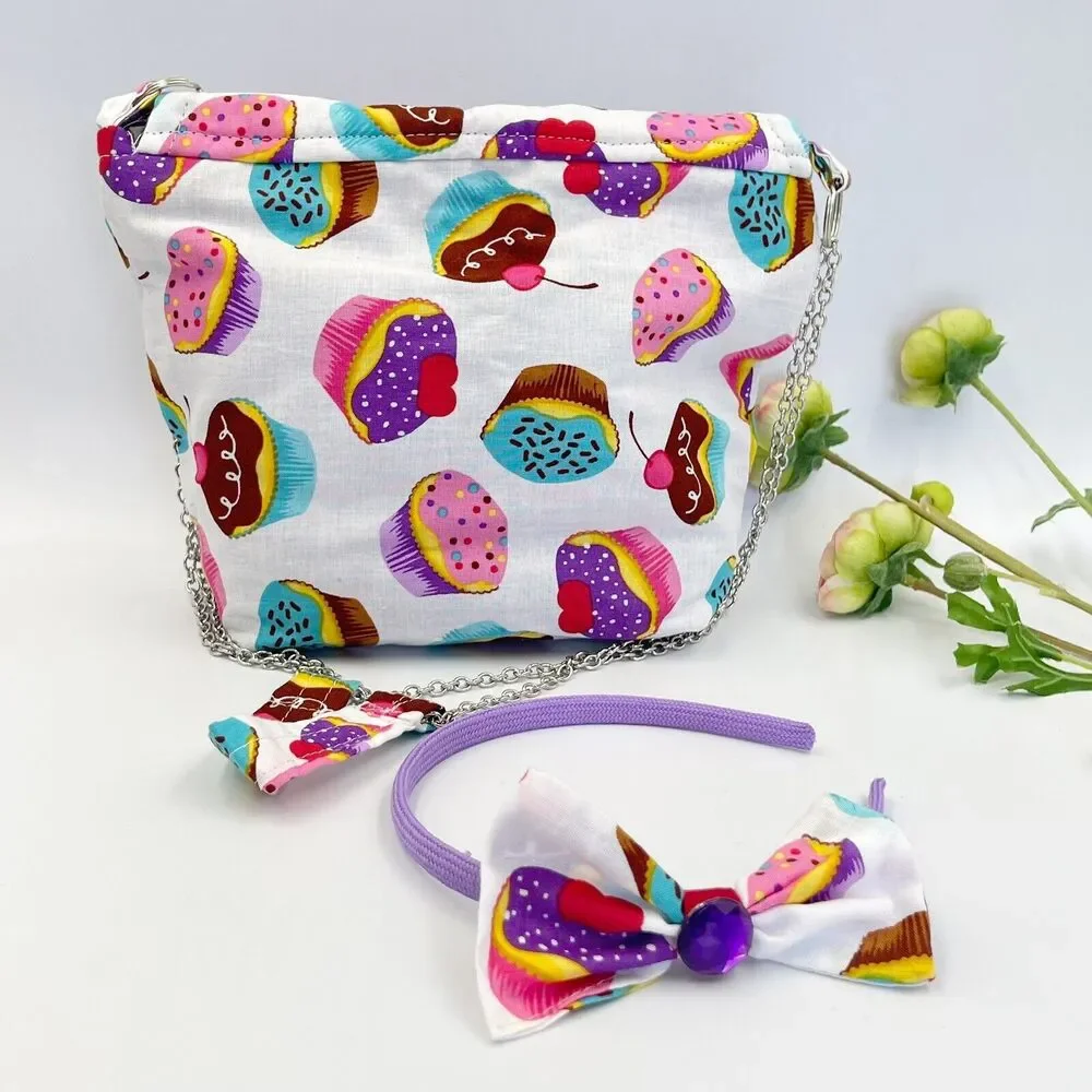 Girls Accessories Cupcakes Purse crossbody Bag & Headband Set